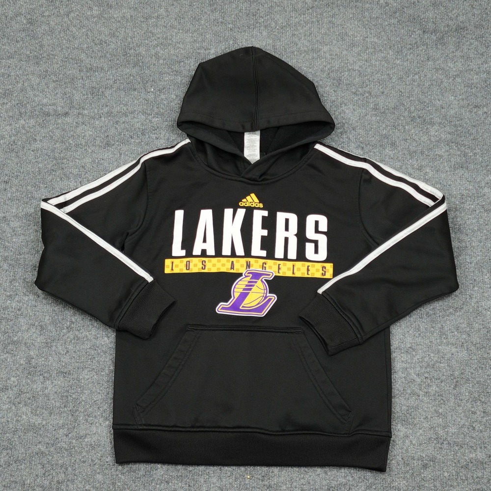 Lakers Adidas Hoodie Kids Small 8 Black Yellow White 3-Stripe NBA Basketball